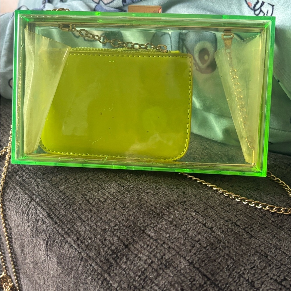 Chic Transparent Lime and Gold Chain Clutch
